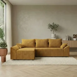 Divano letto 3 posti reversibile 240x140cm matrimoniale angolare velluto a coste senape ocra Appia