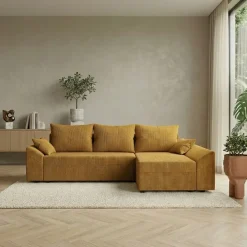 Divano letto 3 posti reversibile 240x140cm matrimoniale angolare velluto a coste senape ocra Appia
