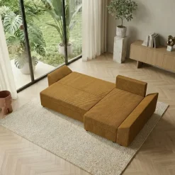Divano letto 3 posti reversibile 240x140cm matrimoniale angolare velluto a coste senape ocra Appia