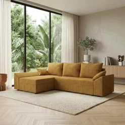 Divano letto 3 posti reversibile 240x140cm matrimoniale angolare velluto a coste senape ocra Appia