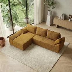 Divano letto 3 posti reversibile 240x140cm matrimoniale angolare velluto a coste senape ocra Appia