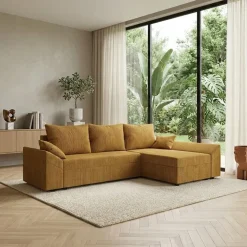 Divano letto 3 posti reversibile 240x140cm matrimoniale angolare velluto a coste senape ocra Appia