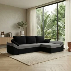 Divano letto 3 posti reversibile 240x140cm matrimoniale angolare nero grigio Appia