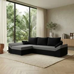 Divano letto 3 posti reversibile 240x140cm matrimoniale angolare nero grigio Appia