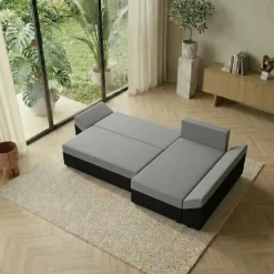 Divano letto 3 posti reversibile 240x140cm matrimoniale angolare nero grigio Appia