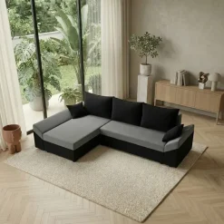 Divano letto 3 posti reversibile 240x140cm matrimoniale angolare nero grigio Appia