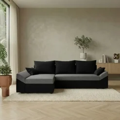 Divano letto 3 posti reversibile 240x140cm matrimoniale angolare nero grigio Appia