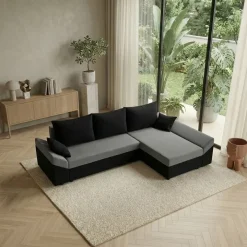Divano letto 3 posti reversibile 240x140cm matrimoniale angolare nero grigio Appia