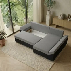 Divano letto 3 posti reversibile 240x140cm matrimoniale angolare nero grigio Appia