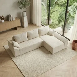 Divano letto 3 posti reversibile 240x140cm matrimoniale angolare velluto a coste beige Appia