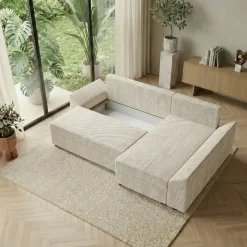 Divano letto 3 posti reversibile 240x140cm matrimoniale angolare velluto a coste beige Appia