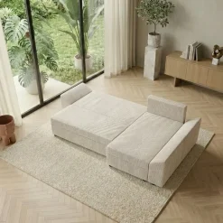Divano letto 3 posti reversibile 240x140cm matrimoniale angolare velluto a coste beige Appia