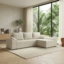 Divano letto 3 posti reversibile 240x140cm matrimoniale angolare velluto a coste beige Appia