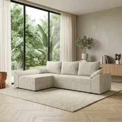 Divano letto 3 posti reversibile 240x140cm matrimoniale angolare velluto a coste beige Appia