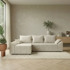 Divano letto 3 posti reversibile 240x140cm matrimoniale angolare velluto a coste beige Appia