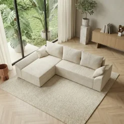 Divano letto 3 posti reversibile 240x140cm matrimoniale angolare velluto a coste beige Appia
