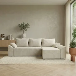 Divano letto 3 posti reversibile 240x140cm matrimoniale angolare velluto a coste beige Appia