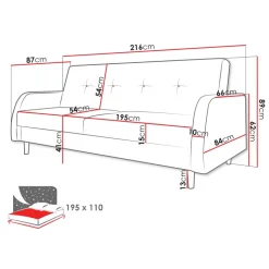 Divano letto 2 posti 216x87cm con box contenitore grigio Nebbia
