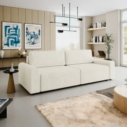 Divano letto 3 posti 240x95 cm con box contenitore a trama sottile beige Olivon