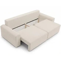 Divano letto 3 posti 240x95 cm con box contenitore a trama sottile beige Olivon