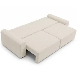Divano letto 3 posti 240x95 cm con box contenitore a trama sottile beige Olivon
