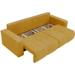 Divano letto 3 posti 248x90cm con contenitore in tessuto velo giallo senape Floty