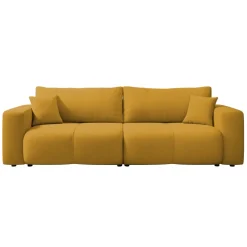 Divano letto 3 posti 248x90cm con contenitore in tessuto velo giallo senape Floty