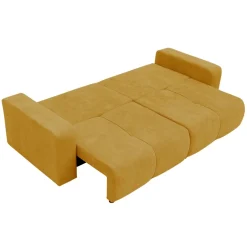 Divano letto 3 posti 248x90cm con contenitore in tessuto velo giallo senape Floty