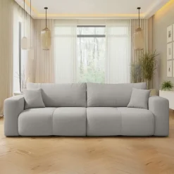 Divano letto 3 posti 248x90cm con contenitore in tessuto velo grigio chiaro Floty