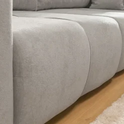 Divano letto 3 posti 248x90cm con contenitore in tessuto velo grigio chiaro Floty