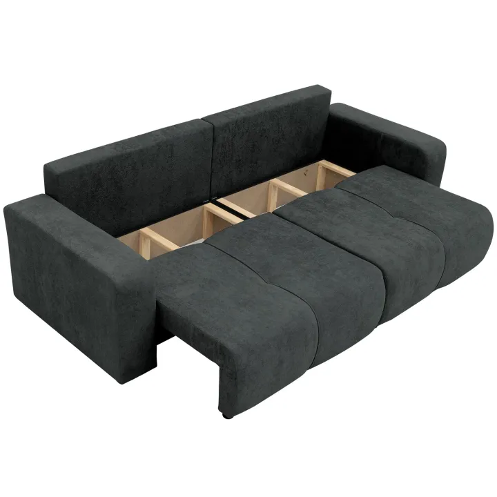 Divano letto 3 posti 248x90cm con contenitore in tessuto velo nero Floty