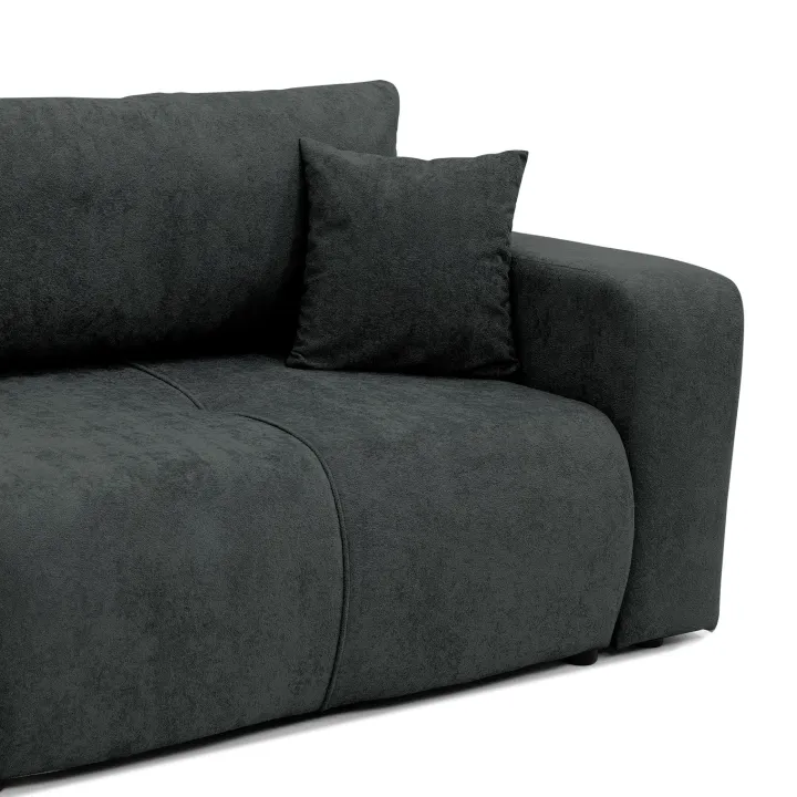Divano letto 3 posti 248x90cm con contenitore in tessuto velo nero Floty