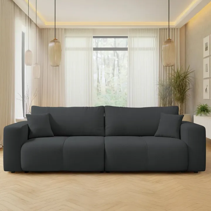 Divano letto 3 posti 248x90cm con contenitore in tessuto velo nero Floty