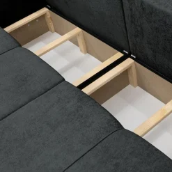 Divano letto 3 posti 248x90cm con contenitore in tessuto velo nero Floty