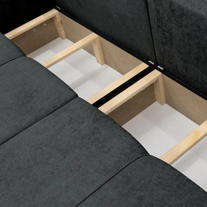 Divano letto 3 posti 248x90cm con contenitore in tessuto velo nero Floty