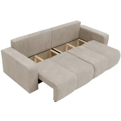 Divano letto 3 posti 248x90cm con contenitore in tessuto velo beige Floty
