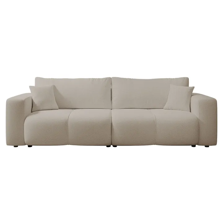 Divano letto 3 posti 248x90cm con contenitore in tessuto velo beige Floty