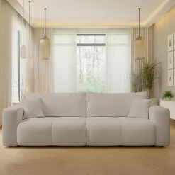 Divano letto 3 posti 248x90cm con contenitore in tessuto velo beige Floty