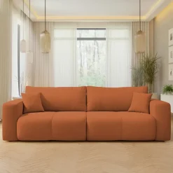 Divano letto 3 posti 248x90cm con contenitore in tessuto velo rosso mattone Floty