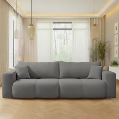 Divano letto 3 posti 248x90cm con contenitore in tessuto velo grigio scuro Floty