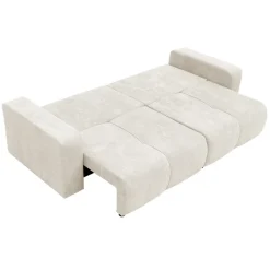 Divano letto 3 posti 248x90cm con contenitore in tessuto velo bianco Floty