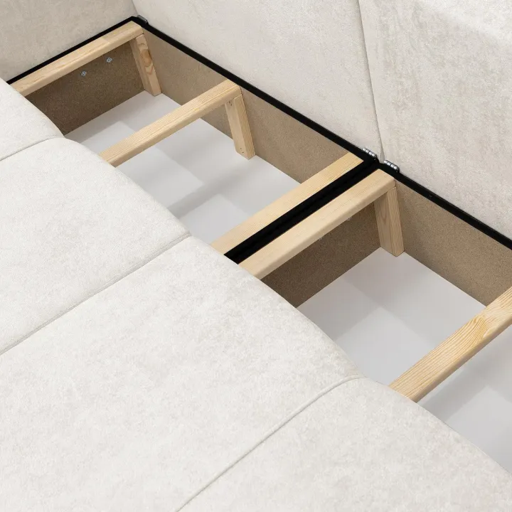 Divano letto 3 posti 248x90cm con contenitore in tessuto velo bianco Floty