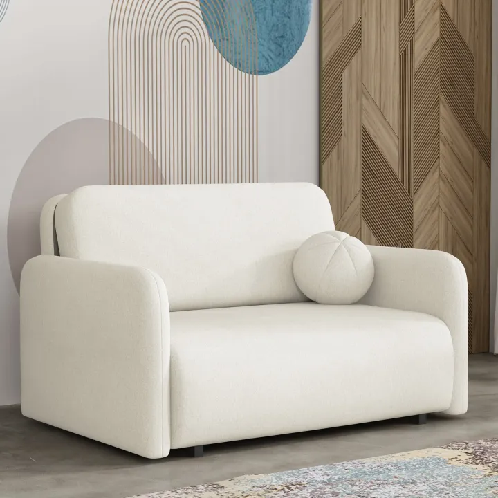 Divano letto 2 posti 130x103 cm con contenitore e cuscino tessuto velo panna Reposa