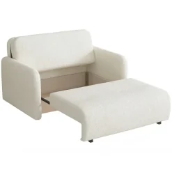 Divano letto 2 posti 130x103 cm con contenitore e cuscino tessuto velo panna Reposa