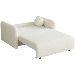 Divano letto 2 posti 130x103 cm con contenitore e cuscino tessuto velo panna Reposa