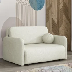 Divano letto 2 posti 130x103 cm con contenitore e cuscino tessuto bouclé beige chiaro Reposa