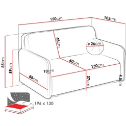 Divano letto 2 posti 150x103 cm con contenitore e cuscino tessuto velo panna Reposa
