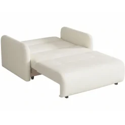 Divano letto 2 posti 150x103 cm con contenitore e cuscino tessuto velo panna Reposa