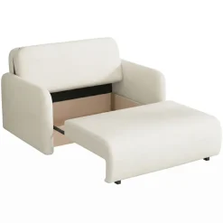 Divano letto 2 posti 150x103 cm con contenitore e cuscino tessuto bouclé beige chiaro Reposa