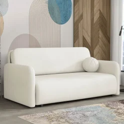 Divano letto 3 posti 170x103 cm con contenitore e cuscino tessuto velo panna Reposa